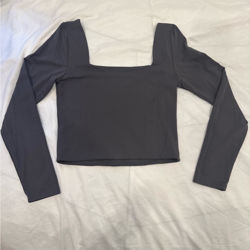 Babaton Contour Square Neck Long Sleeve Crop Top Gray Large Minimalist Clean - Picture 4 of 9